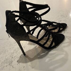 Nina Black and Gold Strappy Heels